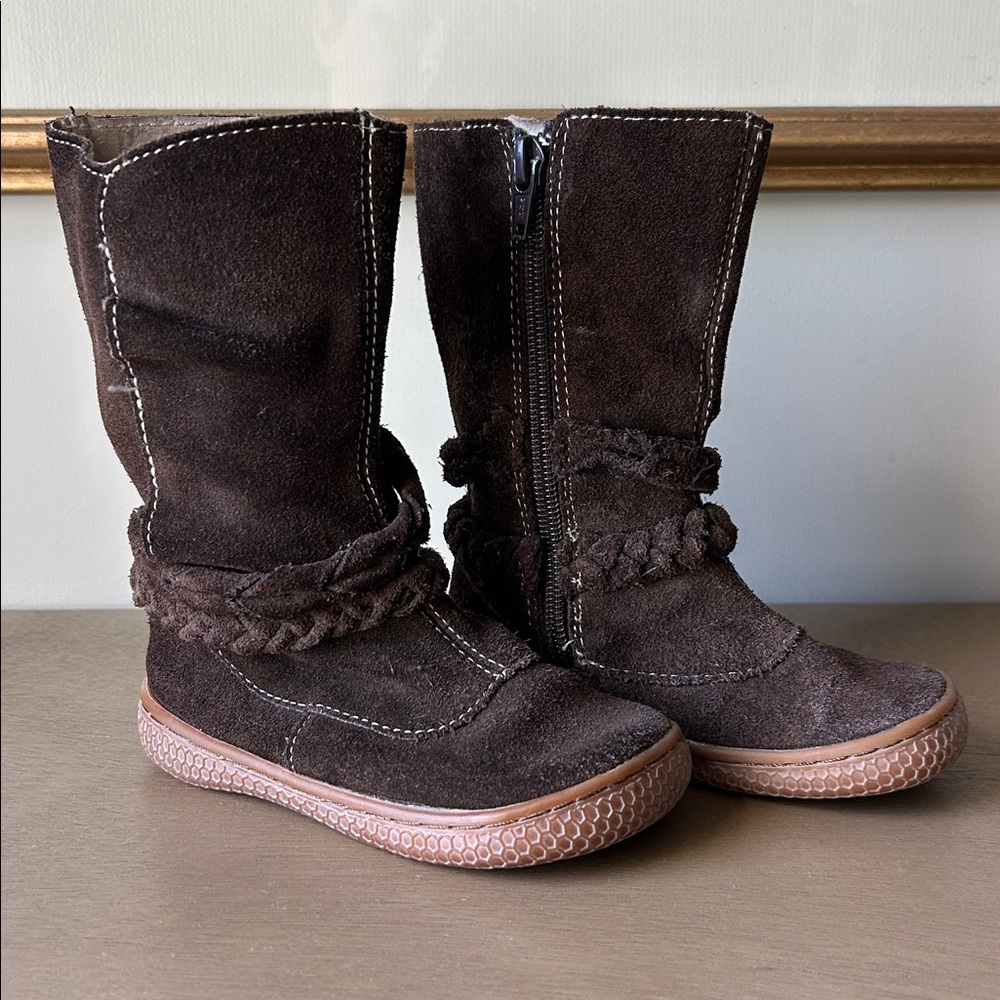 Livie & Luca Dark Brown Suede Boots with Braided Accent